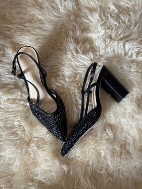 NEW $89 JESSICA SIMPSON Woven 7.5 Block Heel Pumps sandals vegan leather Shoes